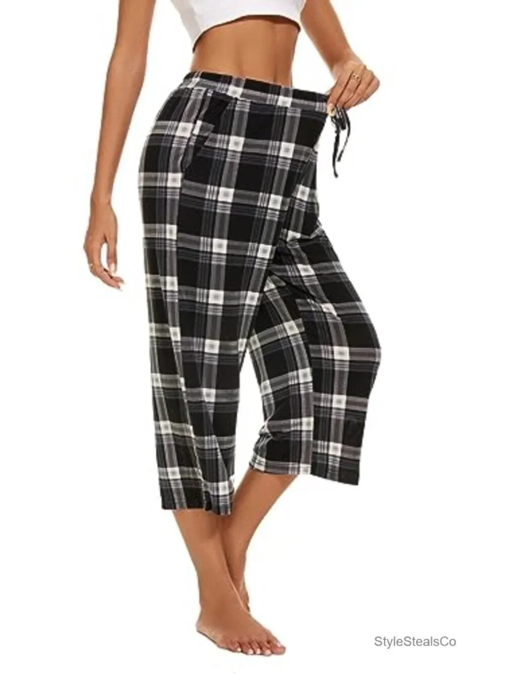 Capri Pajama Pants with Pockets Drawstring Lounge Bottoms 2 Pack